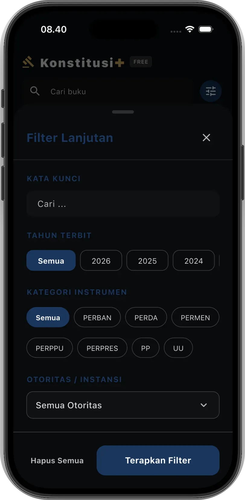 Filter Tahun & Status