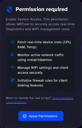 Permission Required dialog in WRTune 2.0